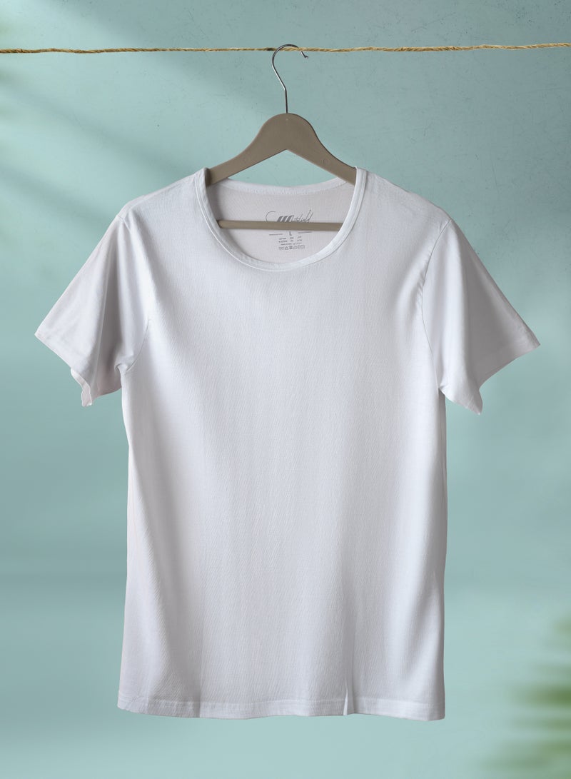 Men's White Round Neck Cotton Vest Men's White 95% cotton and 5% elastane  Undershirt Tagless Body Fit T-Shirt [Pack of 2]
