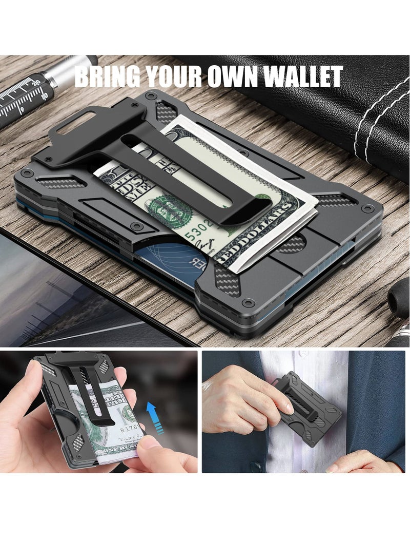 Wallet For Men Slim Aluminum Metal Money Clip with Transparent Work RFID ID Card Holder Business Clear Window Badge Cash Minimalist (Black)