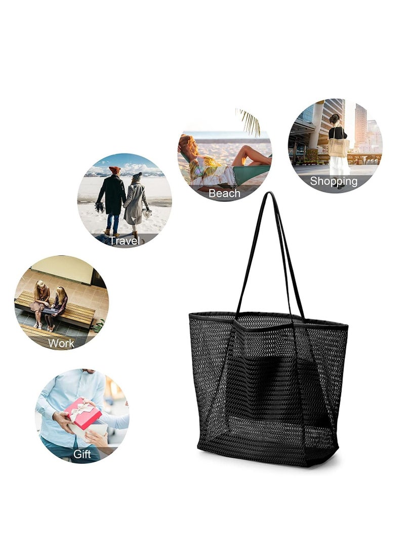 Tote Bag Large Summer Beach Bag Mesh Tote Bag for Ladies and Girls Shopping Bag Reusable Large Casual Shoulder Bag with Zipper Inner Pocket for Travel Daily Pool Gym Picnic Lightweight Grocery Bag