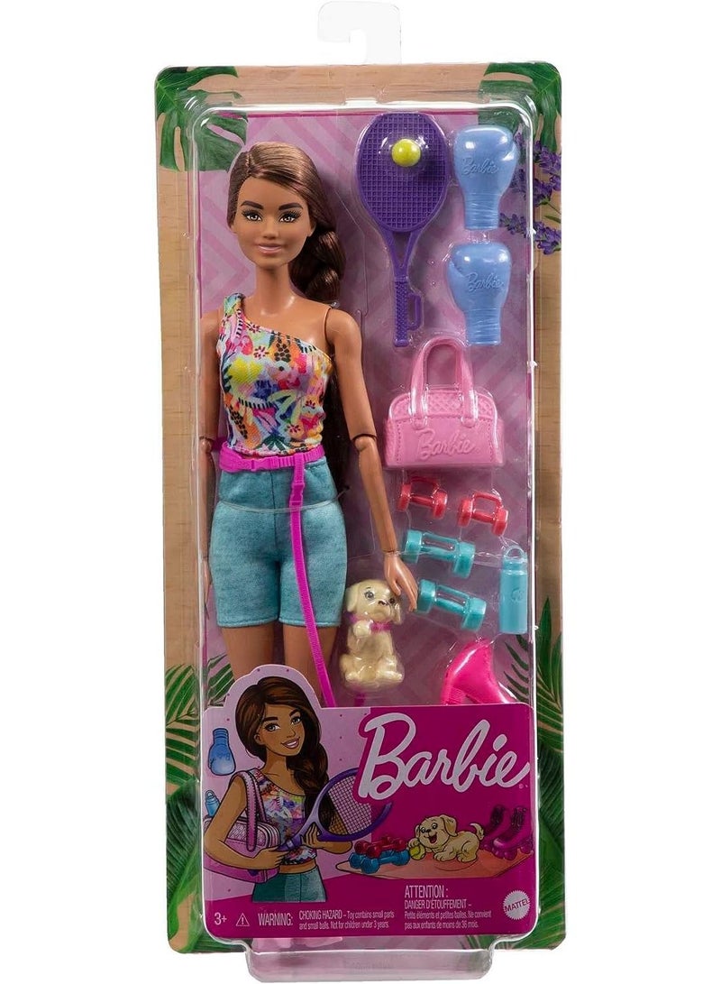 Barbie Wellness Workout Outfit Roller Skates and Tennis with Puppy