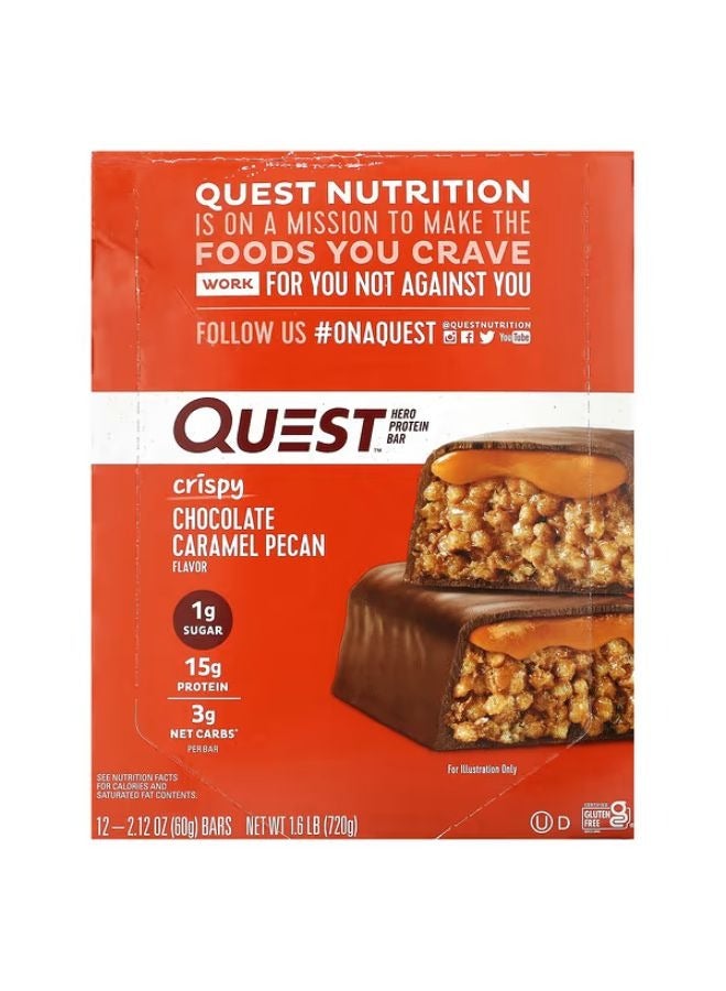 Quest Nutrition Hero Protein Bar Crispy Chocolate Caramel Pecan 12 Bars 2.12 oz (60 g) Each