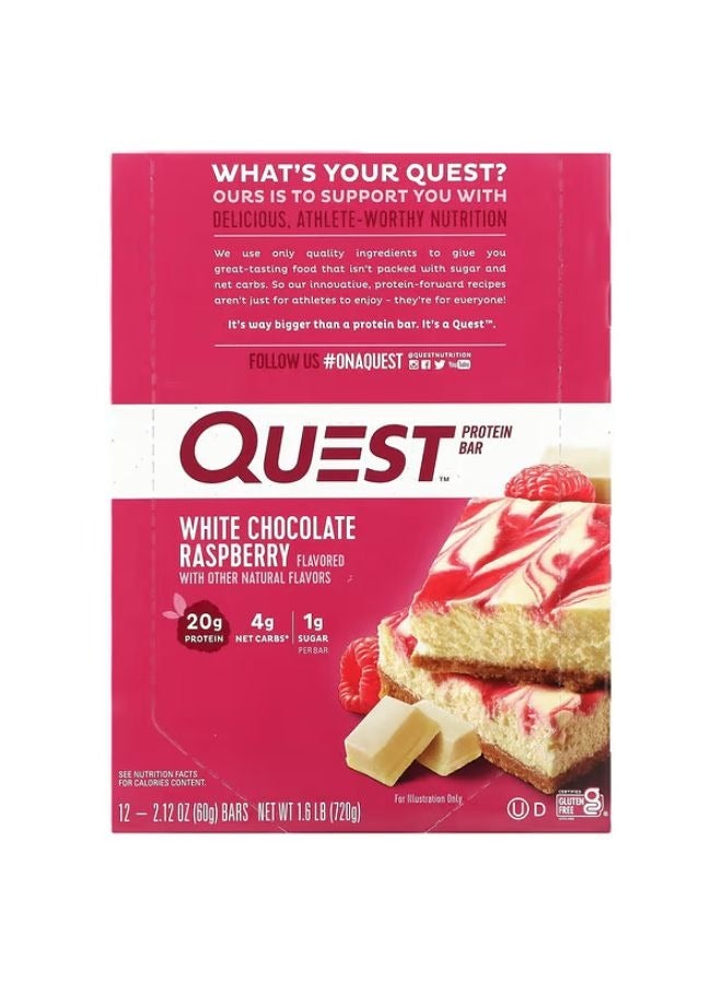 Quest Nutrition Protein Bar White Chocolate Raspberry 12 Bars 2.12 oz (60 g) Each