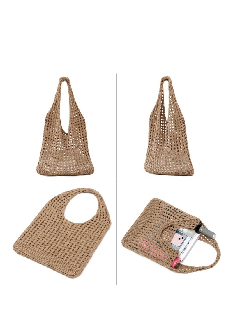 Crochet Mesh Beach Tote Bag, Summer Aesthetic Knit Shoulder Women Knited Boho Suitable for Vacation, Travel, Shopping, Work