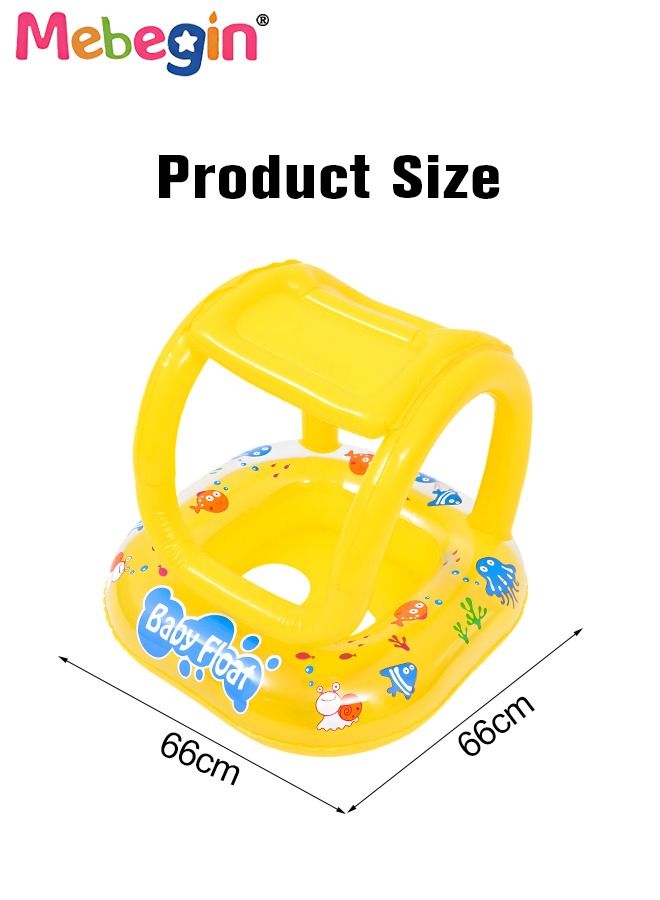 Baby Pool Float with Canopy,Blow Up Swimming Pool Toys for Toddlers 66*66cm,Toddler Pool Float,Baby Pool Float,Toddler Pool Float for Baby  Summer Outdoor Beach Water Toys Yellow
