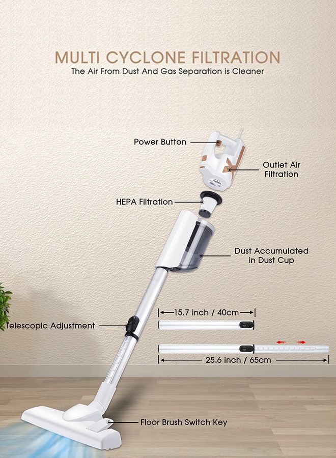 Vacuum Cleaner, 18000PA Suction /650W Motor 5M Corded Stick Vacuum Cleaner,  with Multifunction Lightweight Handheld Stick Cleaner for Hard Floor/Carpet/Pet Hair