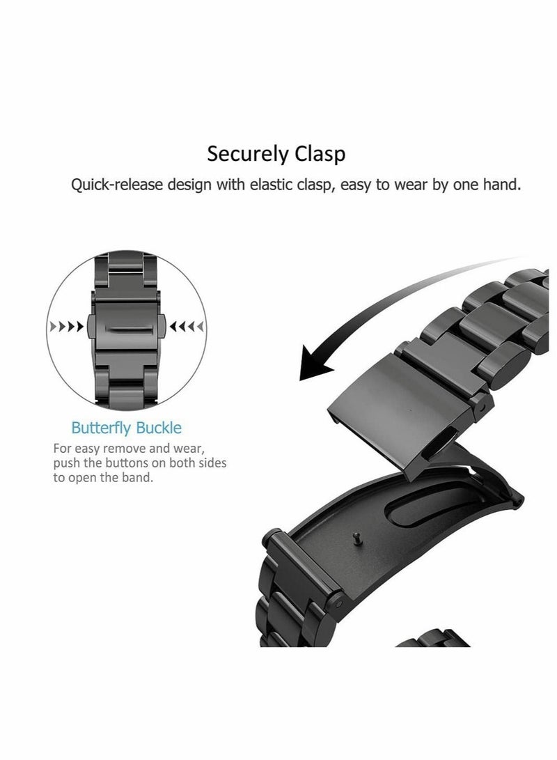 For Mi Band Strap Replacement, Smart Watch Wristband Replacement Accessories for Mi Band 6 5 4 3 Metal Strap Stainless Steel Bracelet (Black)