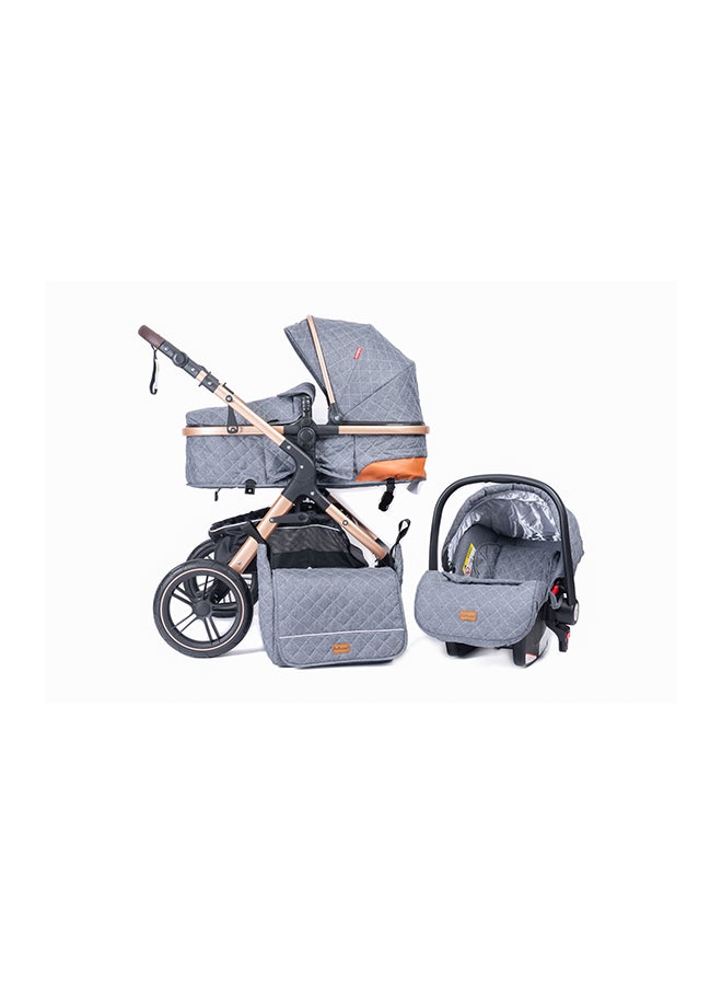 3-in-1 Luxury Baby Travel System – Ultra-Compact Fold-to-Half Stroller with Infant Car Seat, Convertible Bassinet & Reversible Toddler Seat – Lightweight, One-Hand Fold, Adjustable Recline, Oversized Canopy, All-Terrain Wheels & Large Storage Basket – Elegant Grey