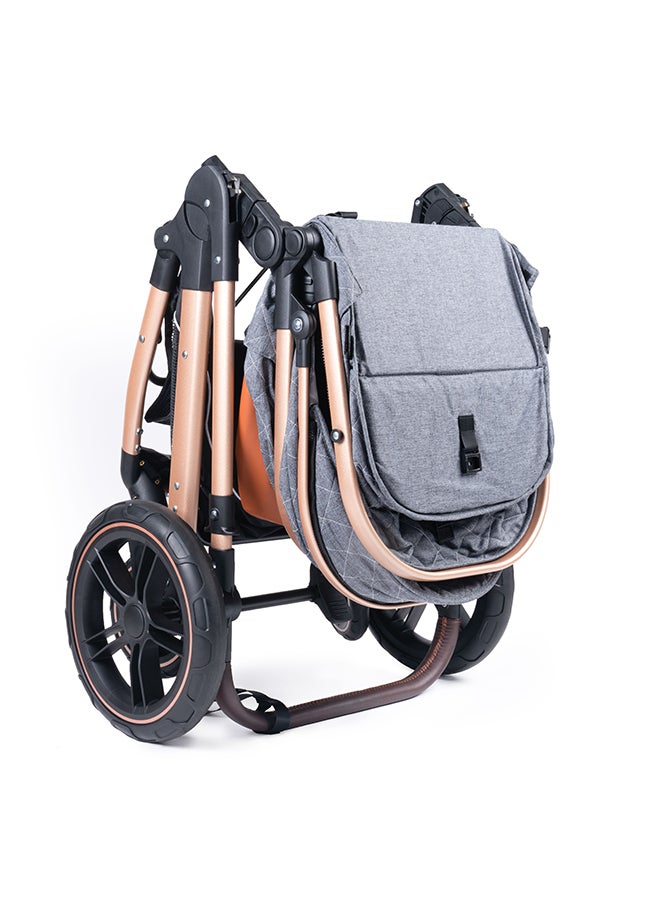 3-in-1 Luxury Baby Travel System – Ultra-Compact Fold-to-Half Stroller with Infant Car Seat, Convertible Bassinet & Reversible Toddler Seat – Lightweight, One-Hand Fold, Adjustable Recline, Oversized Canopy, All-Terrain Wheels & Large Storage Basket – Elegant Grey