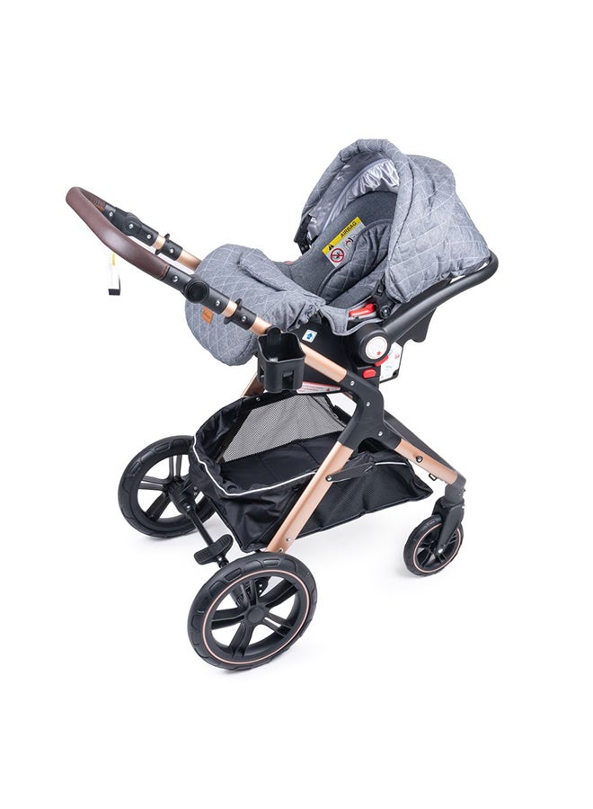 3-in-1 Luxury Baby Travel System – Ultra-Compact Fold-to-Half Stroller with Infant Car Seat, Convertible Bassinet & Reversible Toddler Seat – Lightweight, One-Hand Fold, Adjustable Recline, Oversized Canopy, All-Terrain Wheels & Large Storage Basket – Elegant Grey