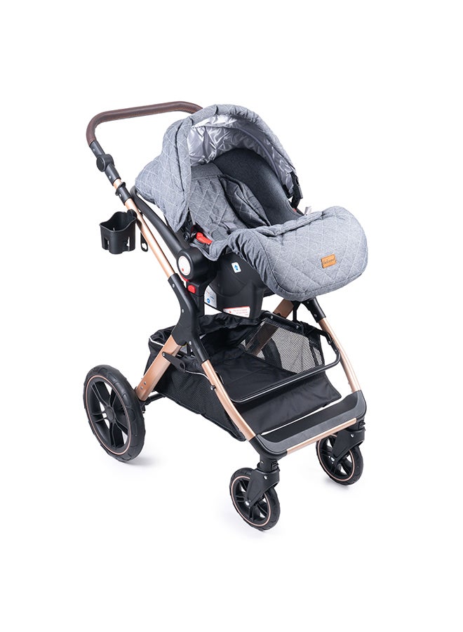 3-in-1 Luxury Baby Travel System – Ultra-Compact Fold-to-Half Stroller with Infant Car Seat, Convertible Bassinet & Reversible Toddler Seat – Lightweight, One-Hand Fold, Adjustable Recline, Oversized Canopy, All-Terrain Wheels & Large Storage Basket – Elegant Grey