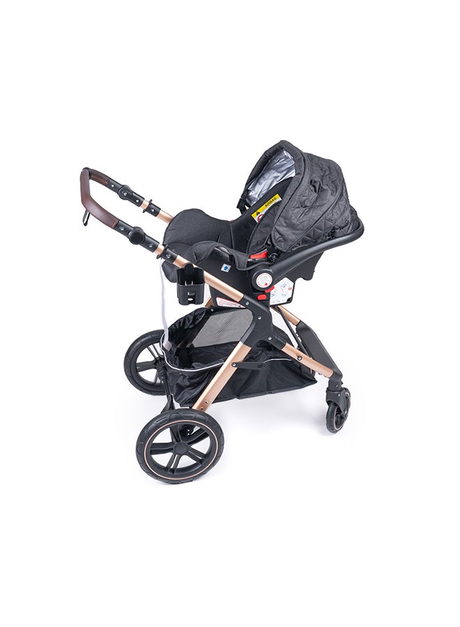 Belecoo 3-in-1 Luxury Baby Travel System – Ultra-Compact Fold-to-Half Stroller with Infant Car Seat, Convertible Bassinet & Reversible Toddler Seat – Lightweight, One-Hand Fold, Adjustable Recline, Oversized Canopy, All-Terrain Wheels & Large Storage Basket – Elegant Black