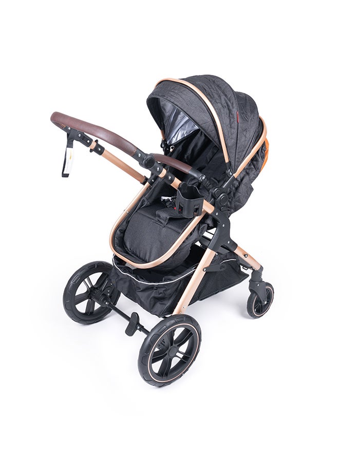 Belecoo 3-in-1 Luxury Baby Travel System – Ultra-Compact Fold-to-Half Stroller with Infant Car Seat, Convertible Bassinet & Reversible Toddler Seat – Lightweight, One-Hand Fold, Adjustable Recline, Oversized Canopy, All-Terrain Wheels & Large Storage Basket – Elegant Black