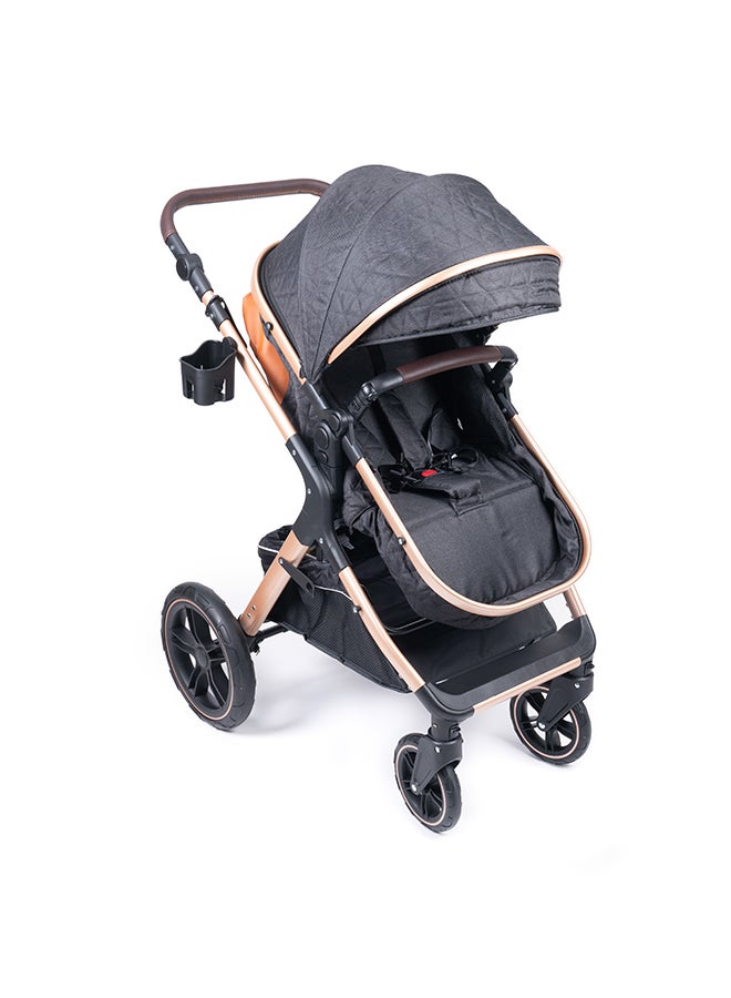 Belecoo 3-in-1 Luxury Baby Travel System – Ultra-Compact Fold-to-Half Stroller with Infant Car Seat, Convertible Bassinet & Reversible Toddler Seat – Lightweight, One-Hand Fold, Adjustable Recline, Oversized Canopy, All-Terrain Wheels & Large Storage Basket – Elegant Black