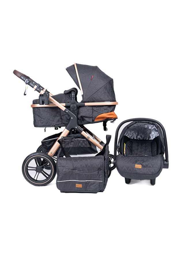 Belecoo 3-in-1 Luxury Baby Travel System – Ultra-Compact Fold-to-Half Stroller with Infant Car Seat, Convertible Bassinet & Reversible Toddler Seat – Lightweight, One-Hand Fold, Adjustable Recline, Oversized Canopy, All-Terrain Wheels & Large Storage Basket – Elegant Black