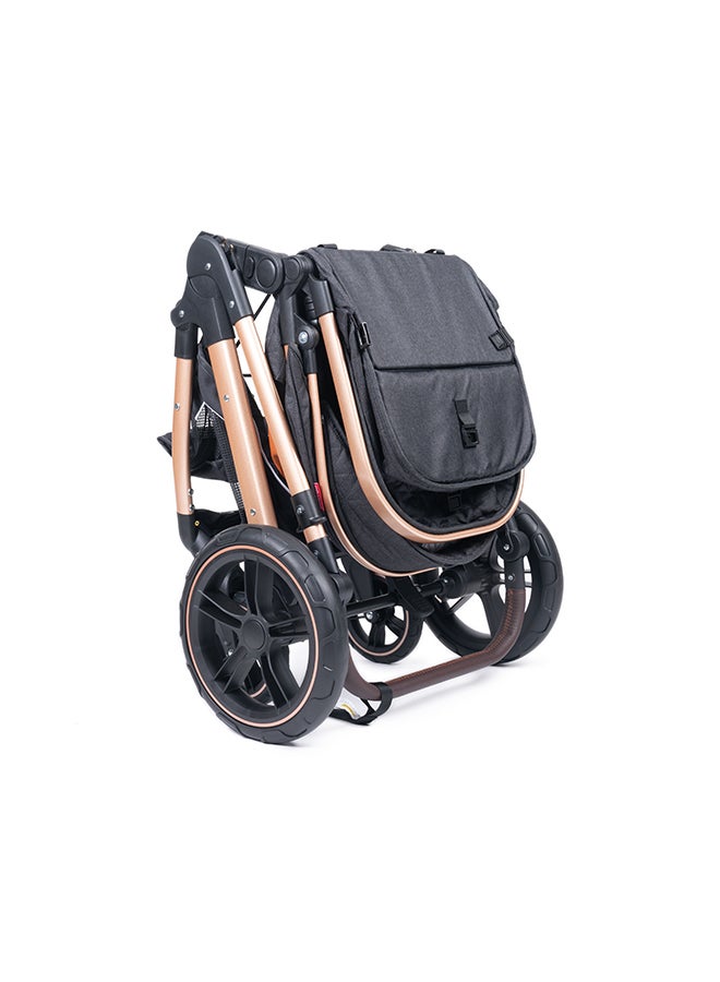 Belecoo 3-in-1 Luxury Baby Travel System – Ultra-Compact Fold-to-Half Stroller with Infant Car Seat, Convertible Bassinet & Reversible Toddler Seat – Lightweight, One-Hand Fold, Adjustable Recline, Oversized Canopy, All-Terrain Wheels & Large Storage Basket – Elegant Black