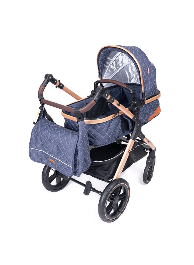 Belecoo One Fold-to-Half Luxury Baby Stroller 2-in-1 Travel Pram & Bassinet – Lightweight Compact Foldable Pushchair with Reversible Handlebar, Adjustable Reclining Backrest, Extendable Canopy, Shock Absorbing Wheels, Storage Basket – High Landscape Newborn & Toddler Stroller for Boys & Girls – Elegant Blue