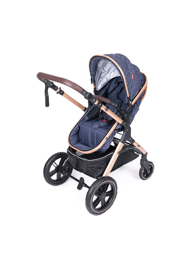 Belecoo One Fold-to-Half Luxury Baby Stroller 2-in-1 Travel Pram & Bassinet – Lightweight Compact Foldable Pushchair with Reversible Handlebar, Adjustable Reclining Backrest, Extendable Canopy, Shock Absorbing Wheels, Storage Basket – High Landscape Newborn & Toddler Stroller for Boys & Girls – Elegant Blue