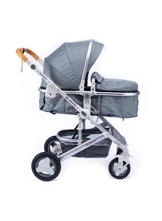 Belecoo 5 Gray – 3-in-1 Lightweight Baby Pram Travel System with Infant Car Seat & Bassinet Mode – Foldable Luxury Stroller with Reversible Handlebar, Adjustable Canopy & Backrest, Shock Absorbing Wheels, and Storage Basket – Compact Design for Newborns & Toddlers
