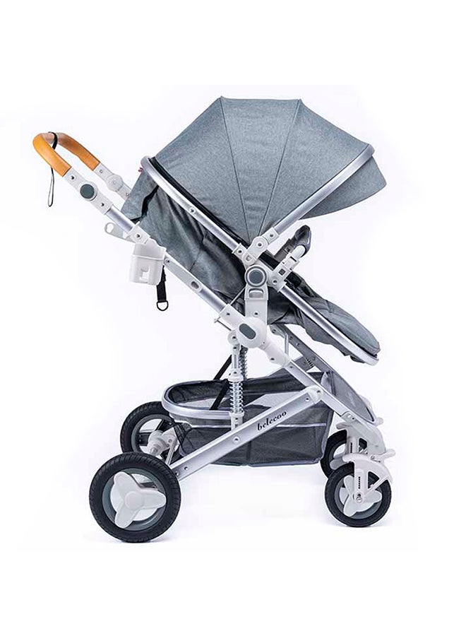 Belecoo 5 Gray – 3-in-1 Lightweight Baby Pram Travel System with Infant Car Seat & Bassinet Mode – Foldable Luxury Stroller with Reversible Handlebar, Adjustable Canopy & Backrest, Shock Absorbing Wheels, and Storage Basket – Compact Design for Newborns & Toddlers