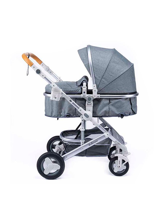 Belecoo 5 Gray – 3-in-1 Lightweight Baby Pram Travel System with Infant Car Seat & Bassinet Mode – Foldable Luxury Stroller with Reversible Handlebar, Adjustable Canopy & Backrest, Shock Absorbing Wheels, and Storage Basket – Compact Design for Newborns & Toddlers