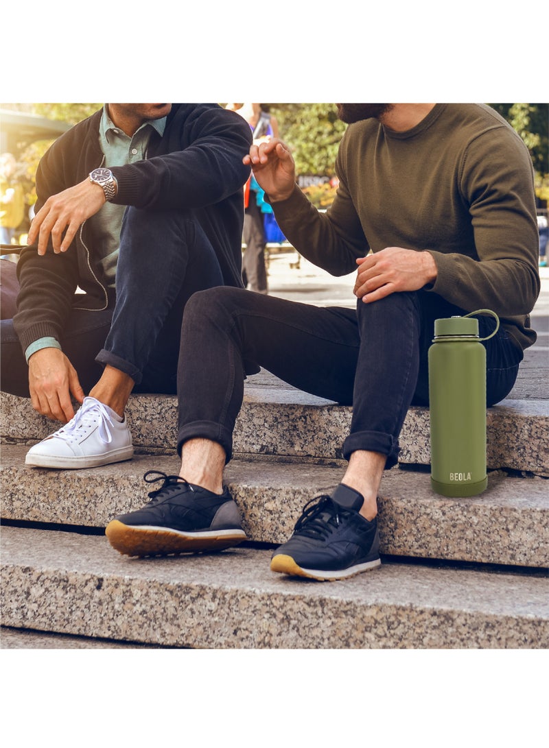 1200ml Vacuum Insulated Water Bottle, Double Wall Stainless Steel Thermos Bottle with wide mouth, 2 lids included, Hot Cold Water Flask, Large Sports Bottle with straw lid, 40oz (Forest Green)