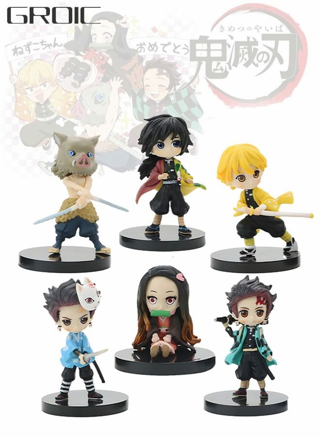 6 Pieces of Demon Slayer Statue Demon Slayer Figure with Bases Collectible Action Figure Model Set Car Decoration Cake Decoration Tanjirou Nezuko Zenitsu Agatsum Giyu Tomioka Shinobu Kocho