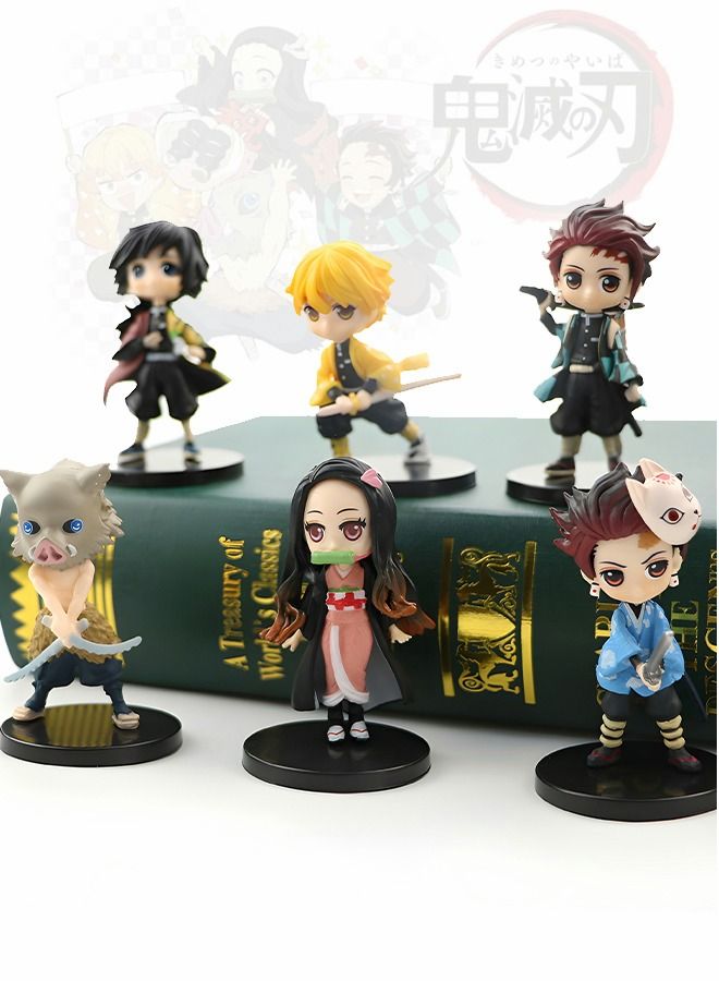 6 Pieces of Demon Slayer Statue Demon Slayer Figure with Bases Collectible Action Figure Model Set Car Decoration Cake Decoration Tanjirou Nezuko Zenitsu Agatsum Giyu Tomioka Shinobu Kocho