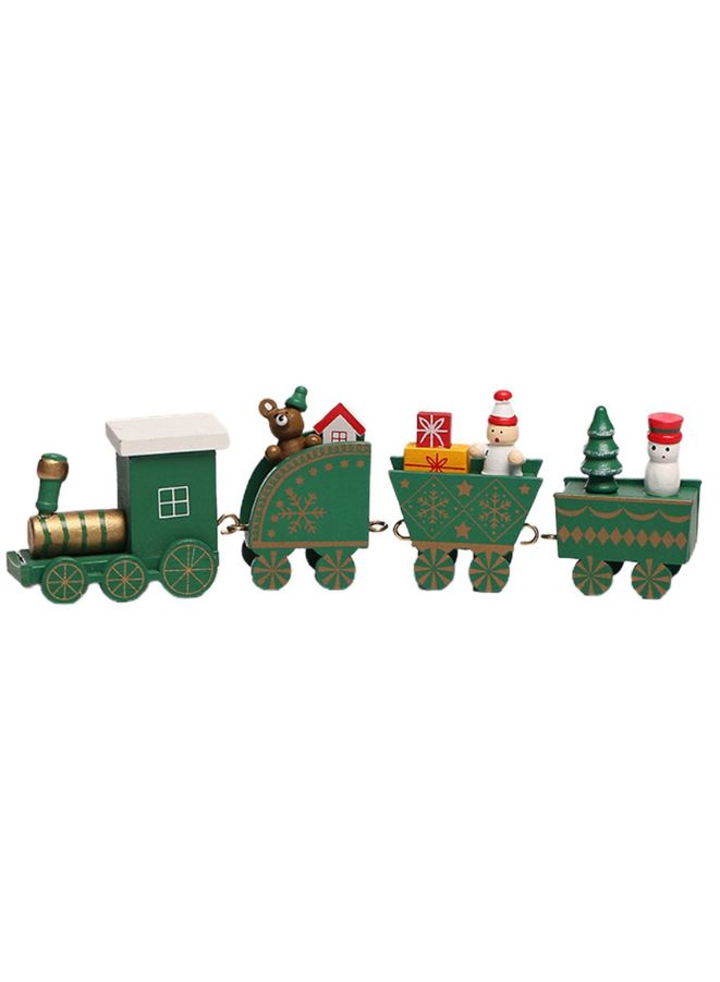 Wooden Train Tree Ornament Colorful Décor with Snowflake, Snowman, Reindeer, Wooden houses, Kids Toy Gift Holiday Party Decorations Green