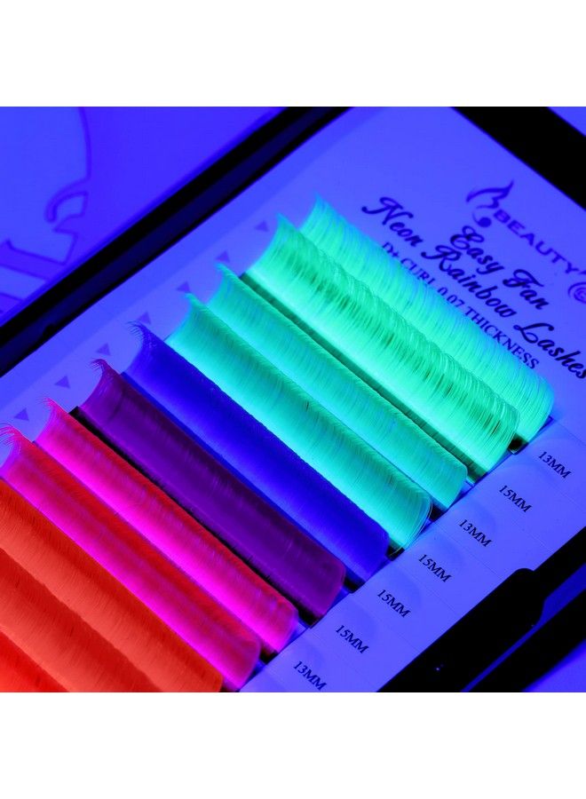 Colored Lash Extension Easy Fan Neon Rainbow Lashes 7 Colors Volumn Lashes Ombre Lash Extensions Self Fanning D+ Curl 0.07Mm 13Mm 15Mm Dramatic Eyelashes
