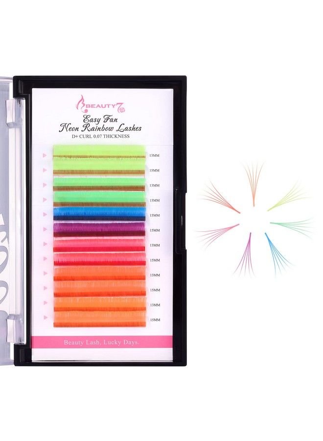 Colored Lash Extension Easy Fan Neon Rainbow Lashes 7 Colors Volumn Lashes Ombre Lash Extensions Self Fanning D+ Curl 0.07Mm 13Mm 15Mm Dramatic Eyelashes
