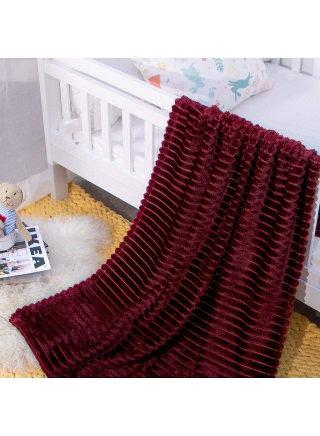 Flannel Fuzzy Toddler Blanket Fluffy Warm And Lightweight Reversible Stripes Design Baby Plush Blanket 30X40 Inches Wine Red