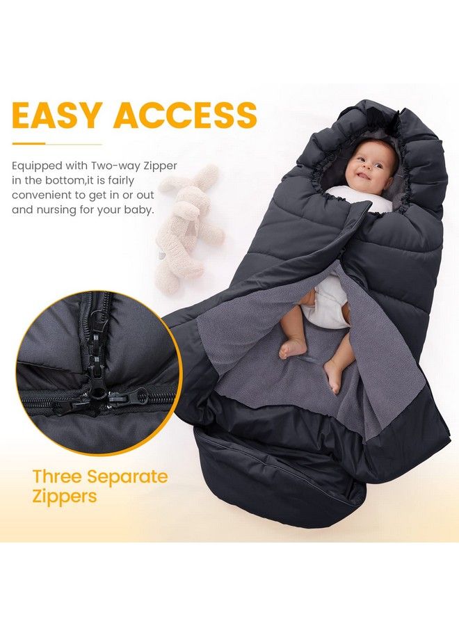 Universal Footmuff For Stroller Winter Warm Baby Stroller Bunting Bag Waterproof Windproof Warm Coral Fleece Lined For Toddler Stroller Sleeping Bag (Black)