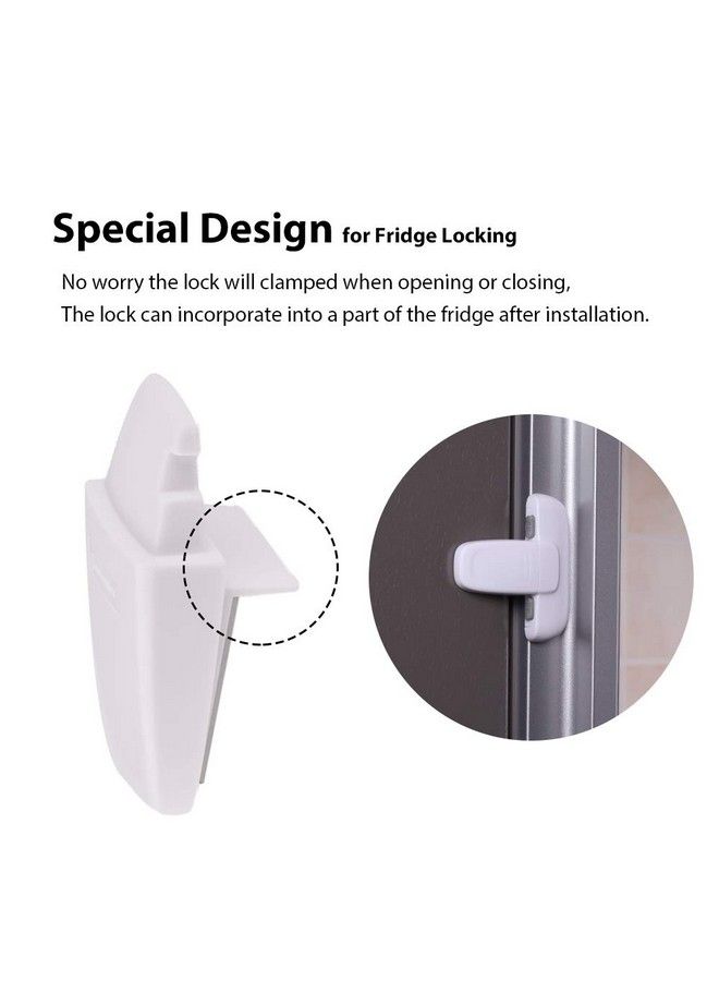 Home Refrigerator Fridge Freezer Door Lock Latch Catch Toddler Kids Child Cabinet Locks Baby Safety Child Lock Easy To Install And Use 3M Adhesive No Tools Need Or Drill (White)