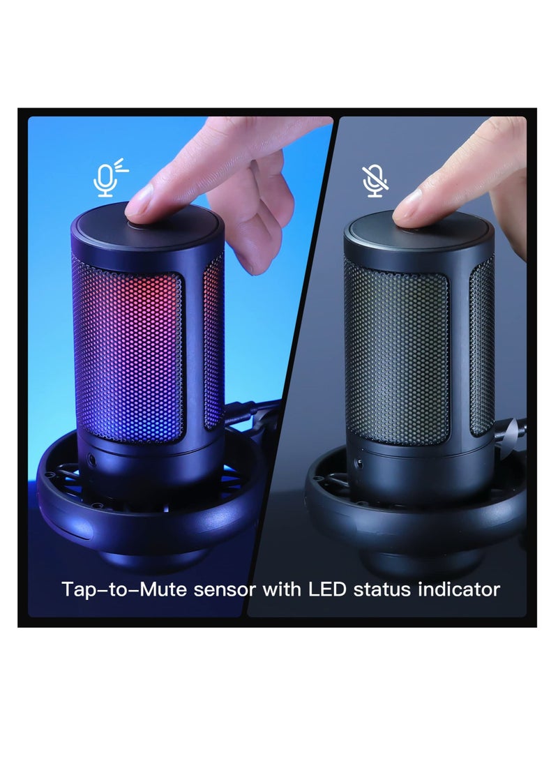 USB Microphone for PC, Gaming Mic for PS4/ PS5/ Mac/Phone, Condenser Mic with Quick Mute, RGB Lighting, Pop Filter, Shock Mount, Gain Control, for Gaming, Streaming, Podcasting, Recording, YouTube