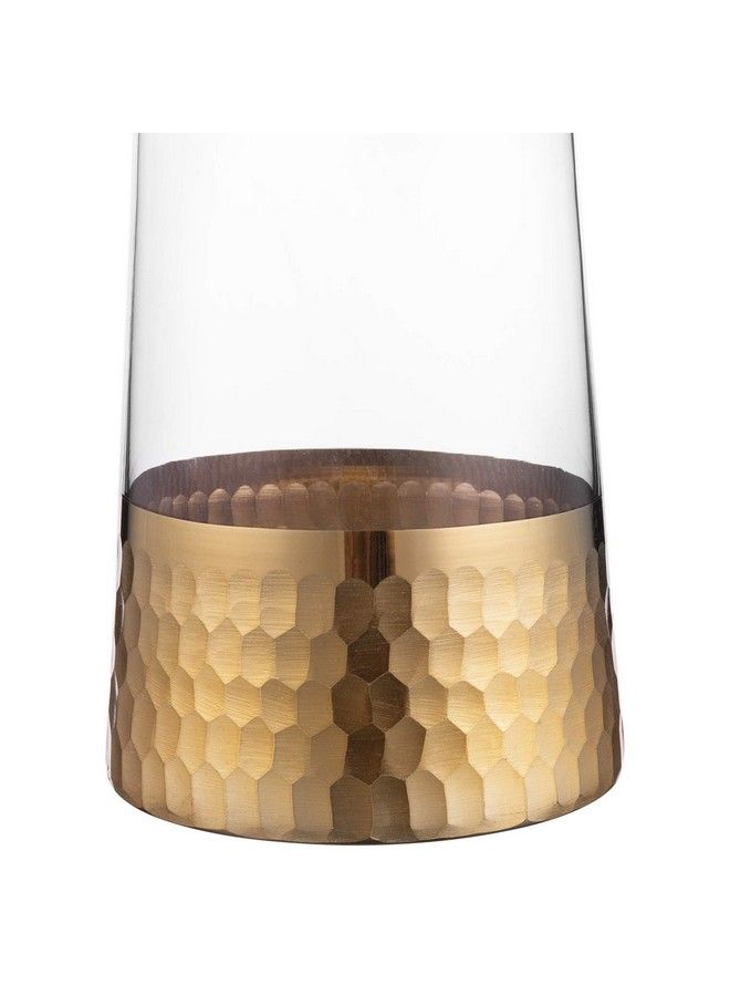 Clear Glass And Gold Flower Vase Decor Table Vase With Goldtone Metal Hammered Base Accent