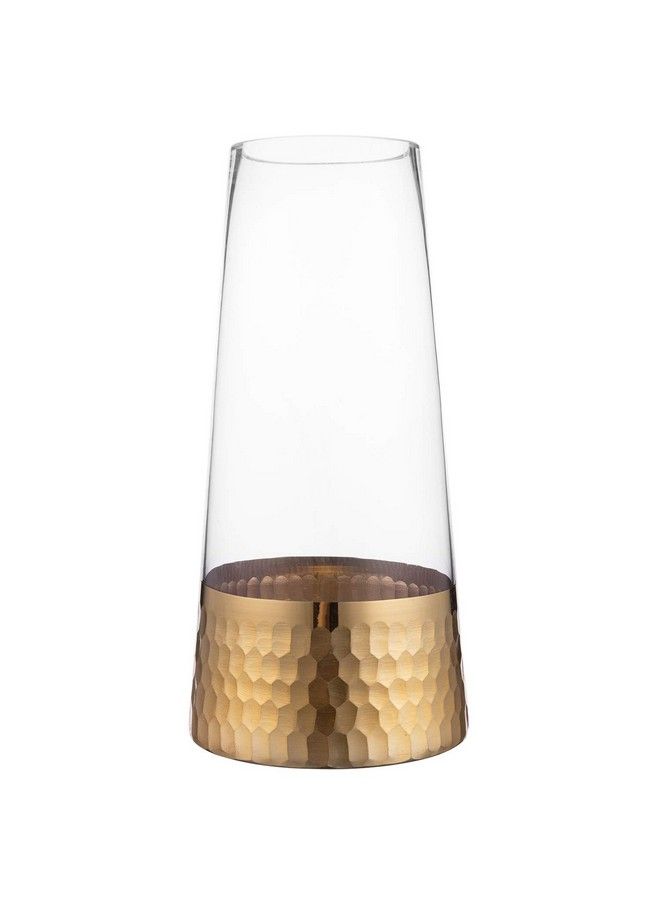 Clear Glass And Gold Flower Vase Decor Table Vase With Goldtone Metal Hammered Base Accent