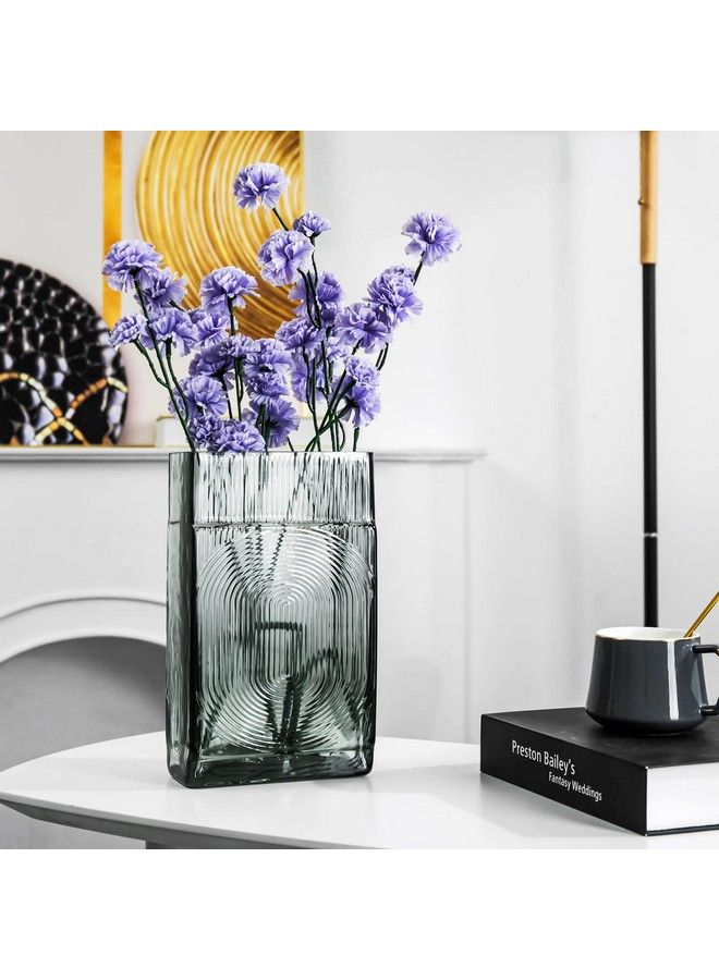 Decorative Vase Square Glass Vase Flower Vase For Home Table Centerpieces (Gray)