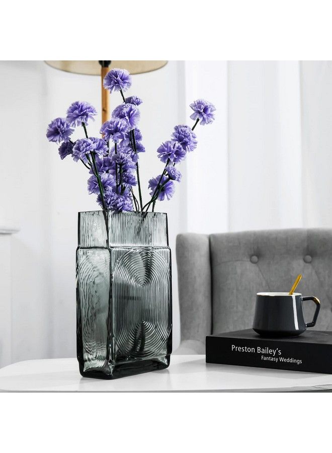 Decorative Vase Square Glass Vase Flower Vase For Home Table Centerpieces (Gray)
