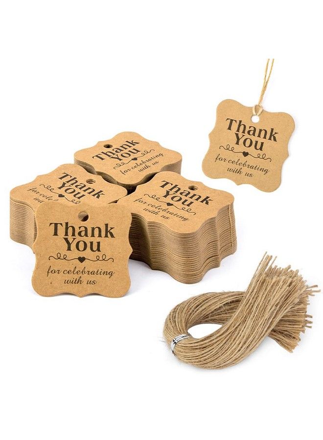 Thank You Tags 150Pcs Brown Kraft Gift Tags With 150Pcs Free Natural Jute Twines Brown Scalloped Edge Tags For Gift Wrapping Wedding Favor Box Baby Shower