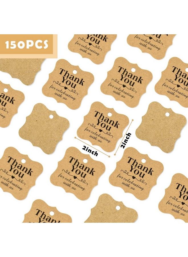 Thank You Tags 150Pcs Brown Kraft Gift Tags With 150Pcs Free Natural Jute Twines Brown Scalloped Edge Tags For Gift Wrapping Wedding Favor Box Baby Shower