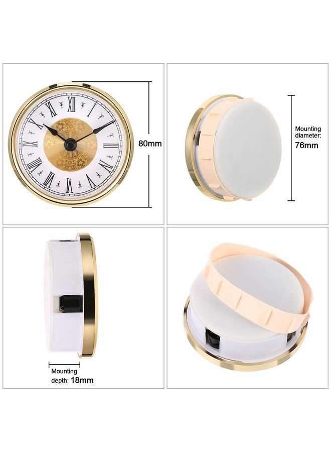 31 8 Inch (80 Mm) Clock Insert With Roman Numeral Quartz Movement Gold Trim