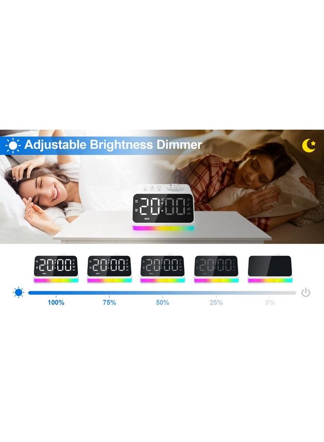 Digital Alarm Clock Radio Colored Light 0100% Dimmer Dual Alarm With Weekday Weekend Mode 8 Sounds Adjustable Volume Fm Radio Sleep Timer Snooze 2 Usb Charging Ports Color Light (White)