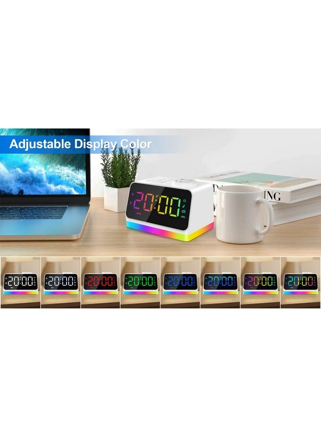 Digital Alarm Clock Radio Colored Light 0100% Dimmer Dual Alarm With Weekday Weekend Mode 8 Sounds Adjustable Volume Fm Radio Sleep Timer Snooze 2 Usb Charging Ports Color Light (White)