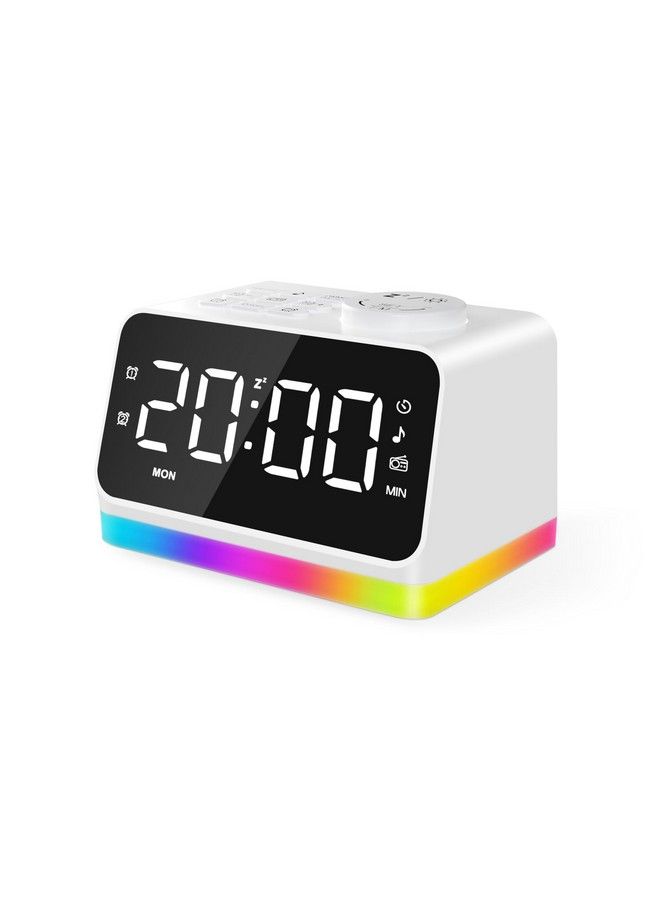 Digital Alarm Clock Radio Colored Light 0100% Dimmer Dual Alarm With Weekday Weekend Mode 8 Sounds Adjustable Volume Fm Radio Sleep Timer Snooze 2 Usb Charging Ports Color Light (White)