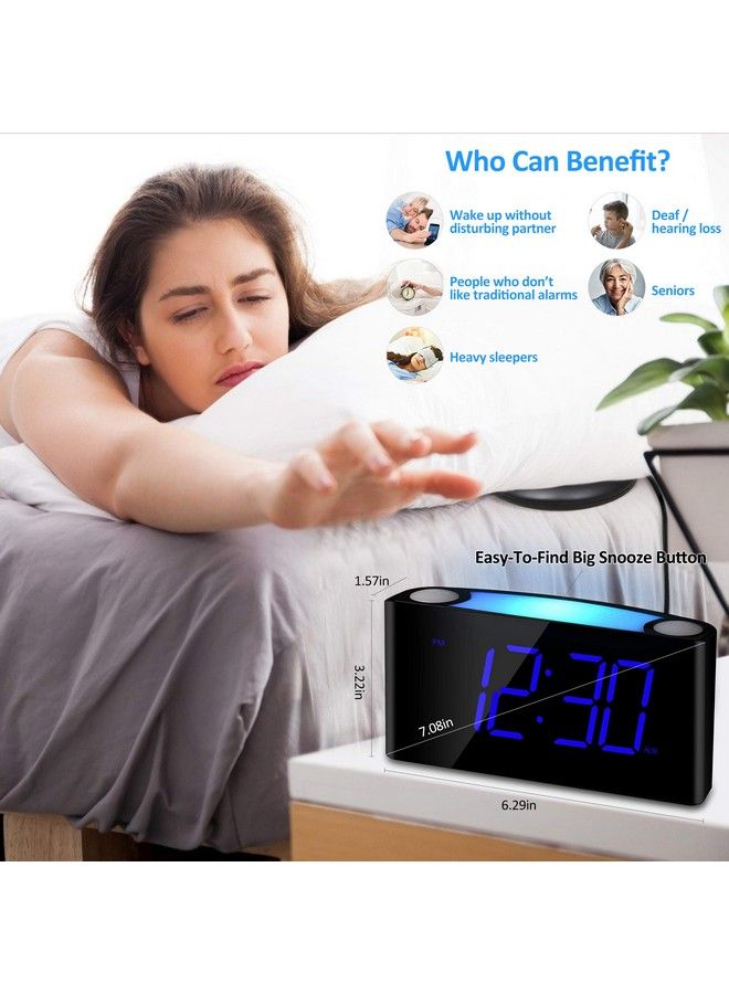 Extra Loud Vibrating Alarm Clock With Bed Shakerdigital Bedroom Clock For Heavy Sleepersdeaf Hearing Impaired Senior 7 Night Light Large Led Displaydimmer 2 Usb Charger12 24H6.46׳.39ױ.93 In