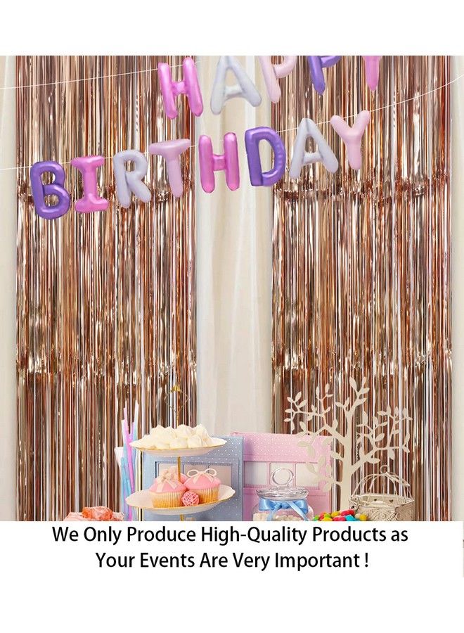 Foil Fringe Backdrop Party Decoration 12Ftx8Ft Rose Gold Metallic Tinsel Foil Fringe Curtain Shimmer Wall Backdrop Photo Booth Props For Birthday Party Baby Shower Decoration (Pack Of 4)