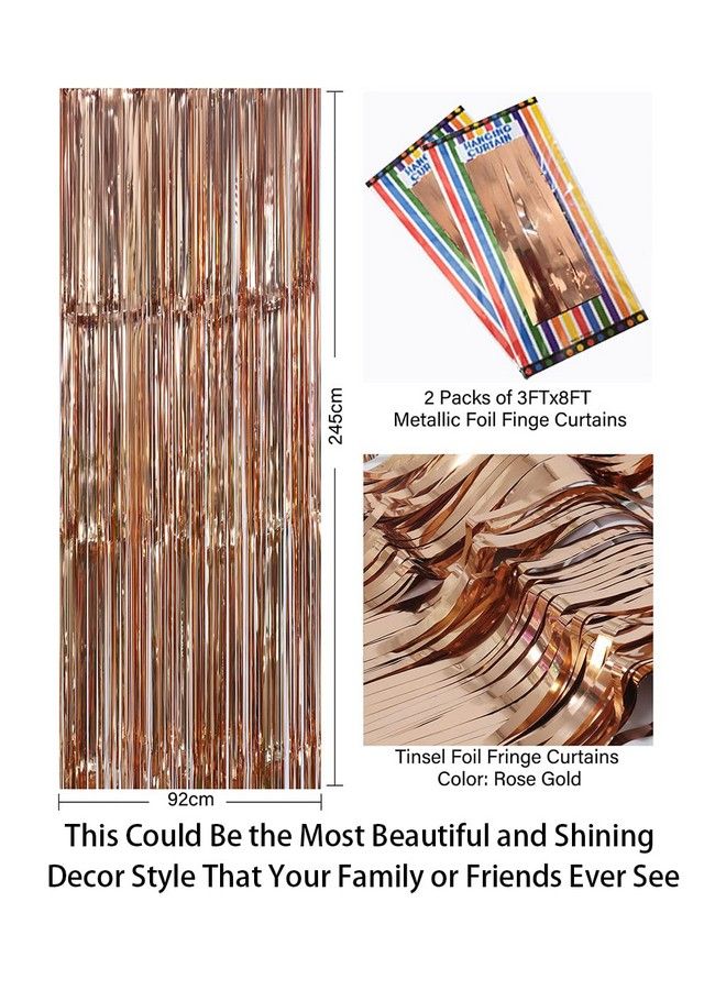 Foil Fringe Backdrop Party Decoration 12Ftx8Ft Rose Gold Metallic Tinsel Foil Fringe Curtain Shimmer Wall Backdrop Photo Booth Props For Birthday Party Baby Shower Decoration (Pack Of 4)