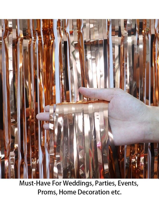 Foil Fringe Backdrop Party Decoration 12Ftx8Ft Rose Gold Metallic Tinsel Foil Fringe Curtain Shimmer Wall Backdrop Photo Booth Props For Birthday Party Baby Shower Decoration (Pack Of 4)