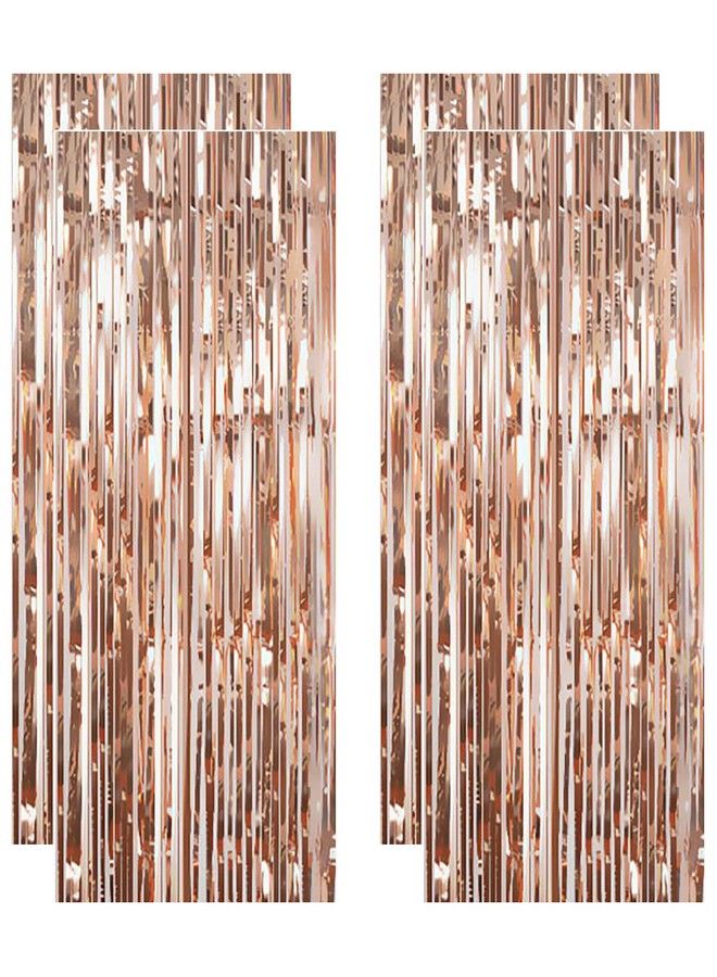 Foil Fringe Backdrop Party Decoration 12Ftx8Ft Rose Gold Metallic Tinsel Foil Fringe Curtain Shimmer Wall Backdrop Photo Booth Props For Birthday Party Baby Shower Decoration (Pack Of 4)