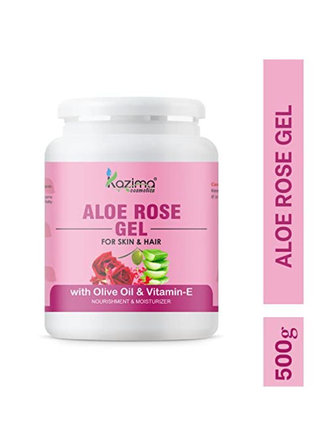 Aloe Rose Gel With Pure Aloe Vera, Olive & Vitamin E For Face, Skin & Hair - Moisturizing, Skin Lightening, Acne Scars, Wrinkles, Sunburn & Dark Circles (500 Gram)